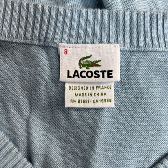 Lacoste Mens Argyle V-Neck Pullover Sweater Size 8 Blue Green 100% Cotton F5178 - Picture 3 of 8
